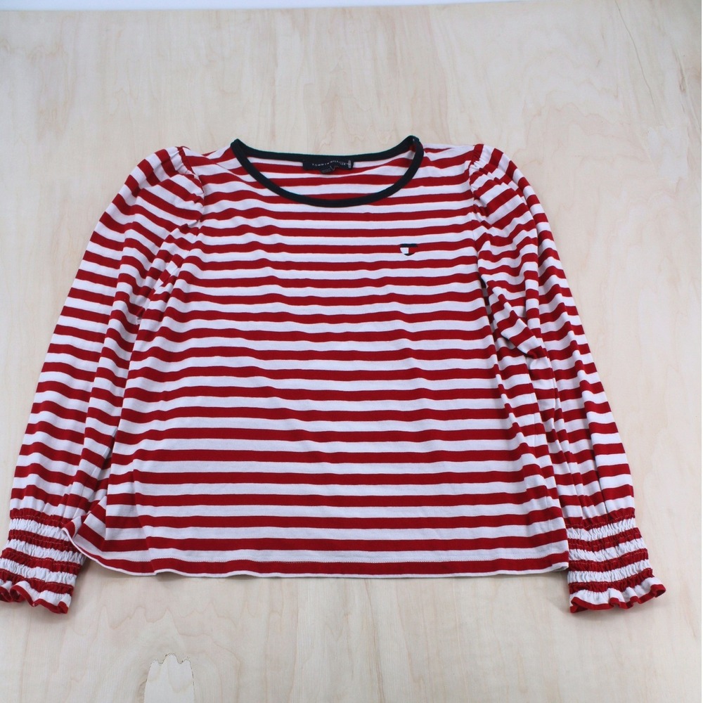 Wms Nautical Top XL Striped Long Sleeve Puff Shoulder Smocked Cuff Romantic